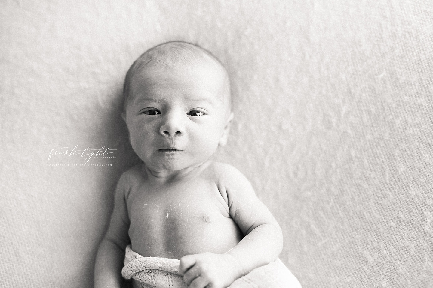black and white newborn with eyes open