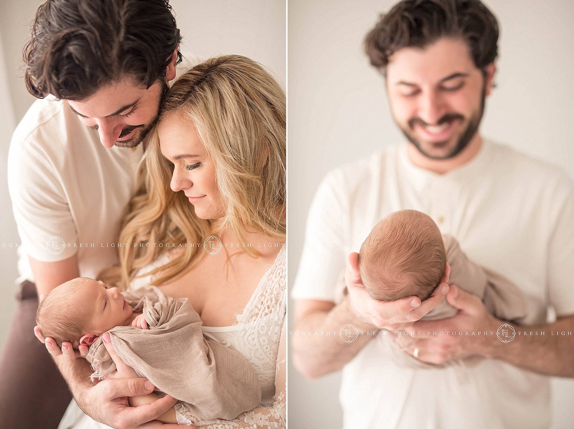 parents hold their newborn son during their newborn photography session with fresh light photography in houston