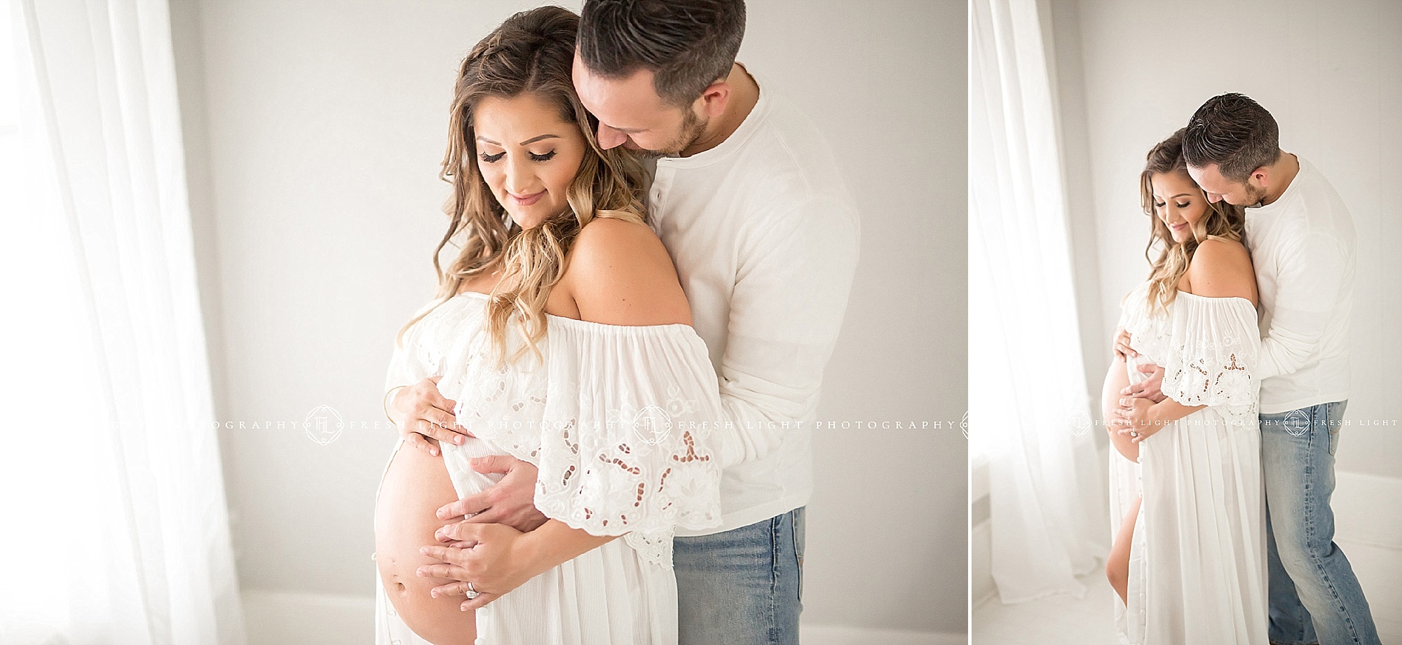 Couples Embrace in Studio Maternity Shoot Houston