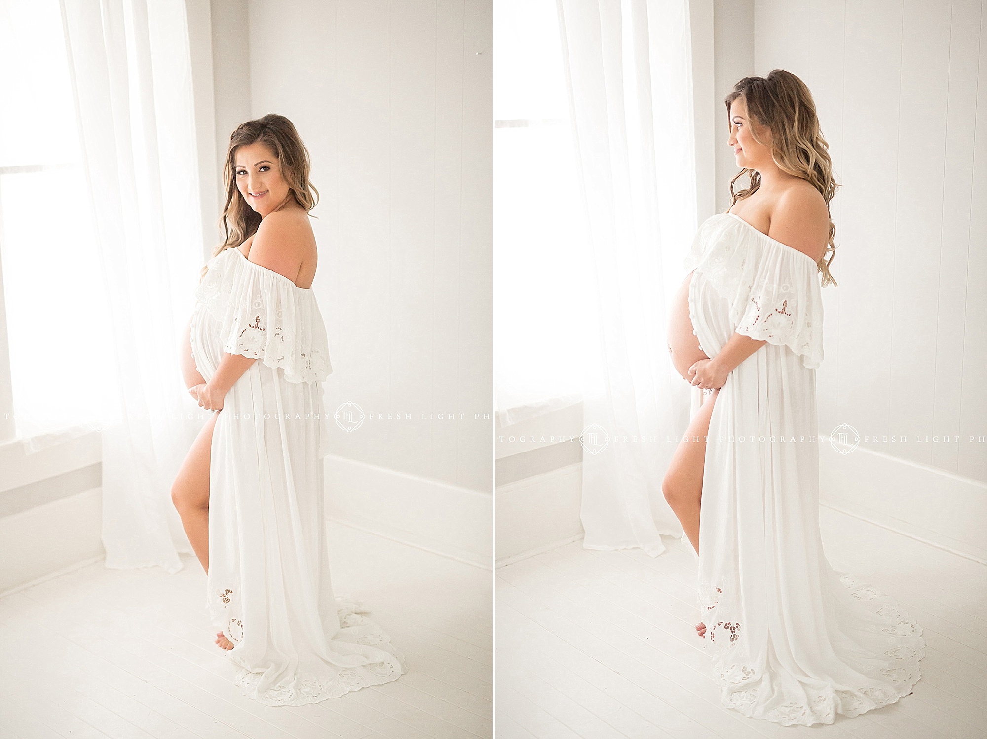 Maternity shoot with off the should dress Houston