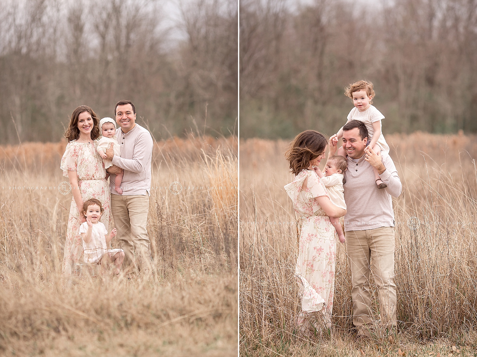 houston family plays in wild field during sunset photography session