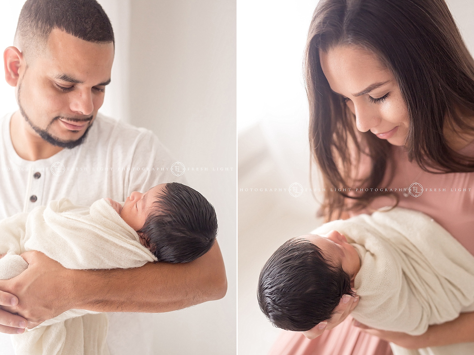 parents embrace newborn baby boy in Houston photo shoot