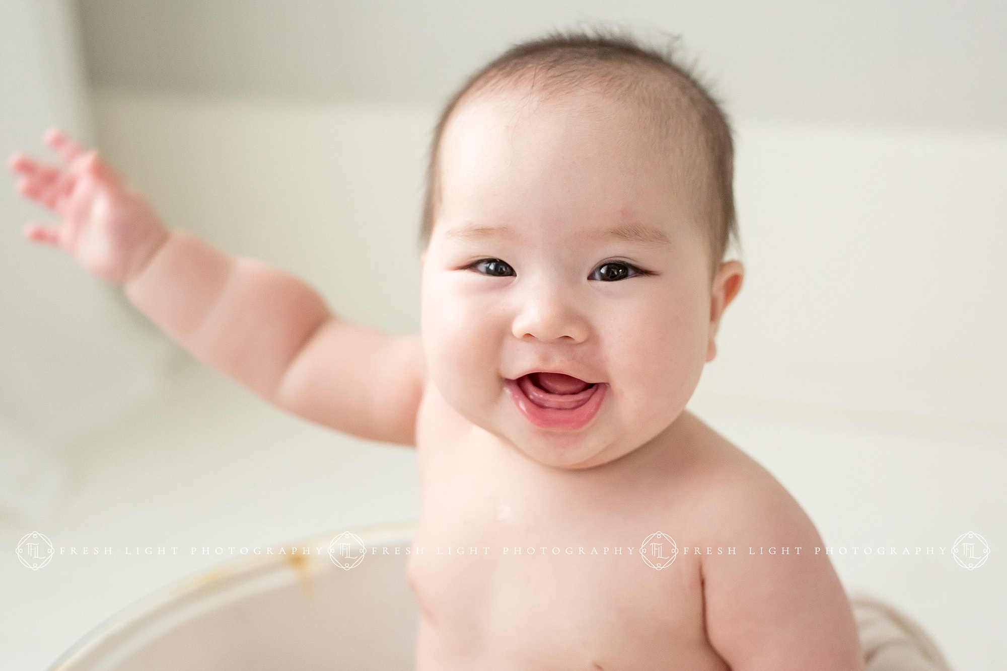 Close up of baby girl in natural light Houston Studio