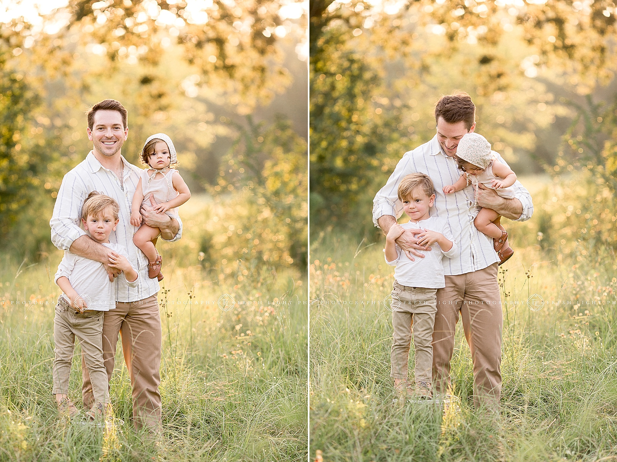 Dad with children in field