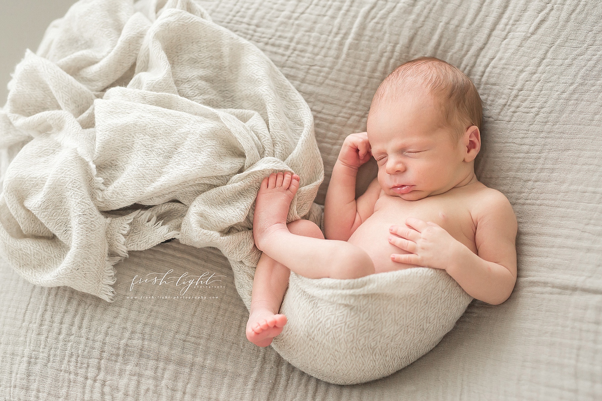 houston newborn sleeping on grey blanket