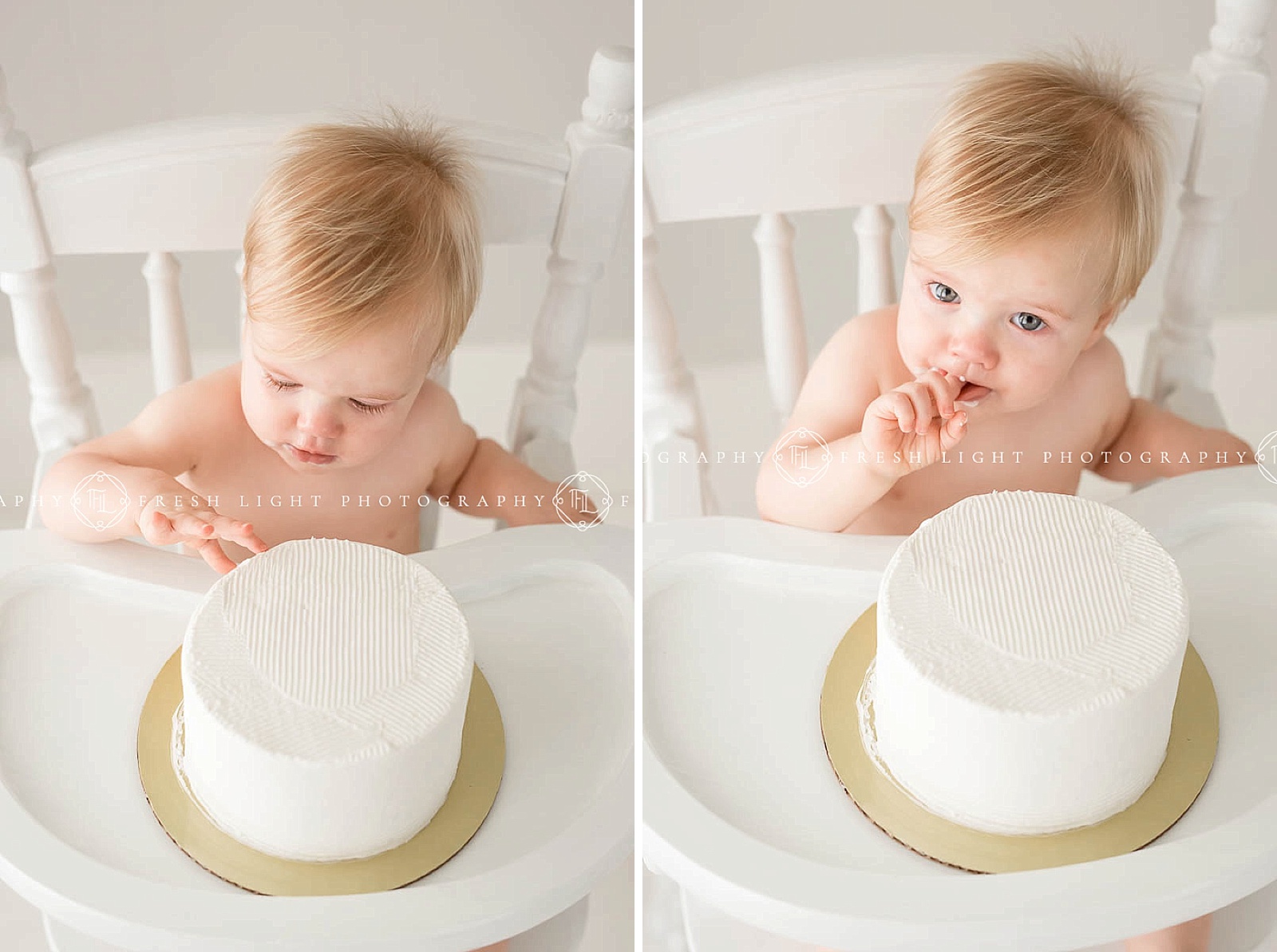 baby girl tasting her birthday cake