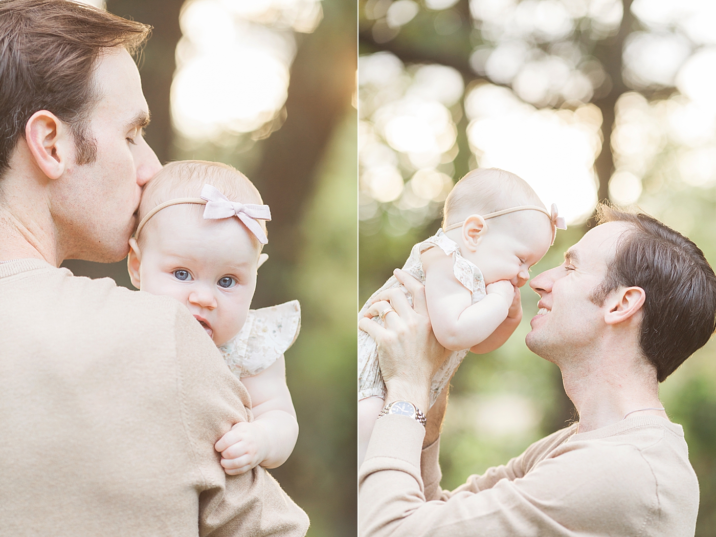 Sweet moments between Dad and his daughter during her six month milestone session with The Heights Photographer, Fresh Light Photography.