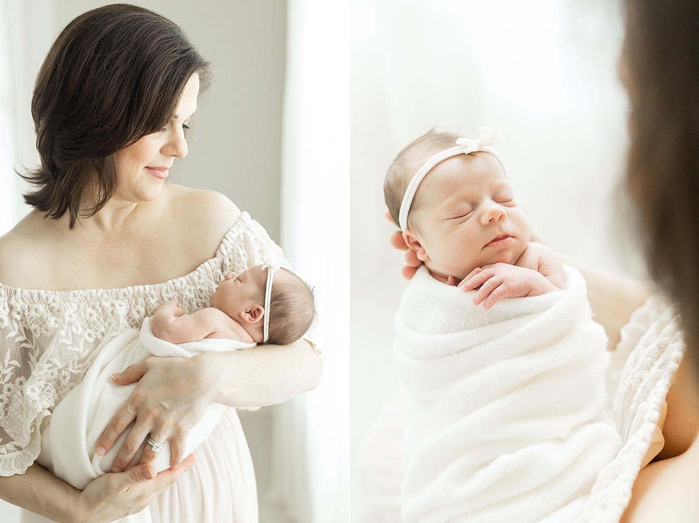 Mom adoring her baby girl during her newborn photoshoot. Photos by Fresh Light Photography.
