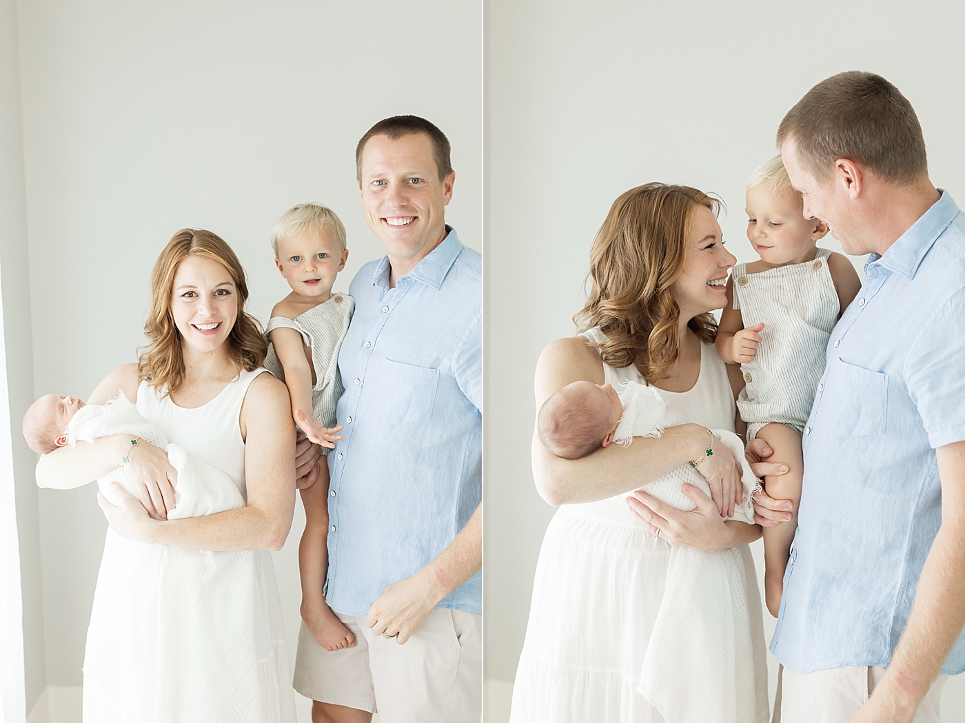 First family portrait with new baby during photoshoot with Heights Newborn Photographer, Fresh Light Photography.