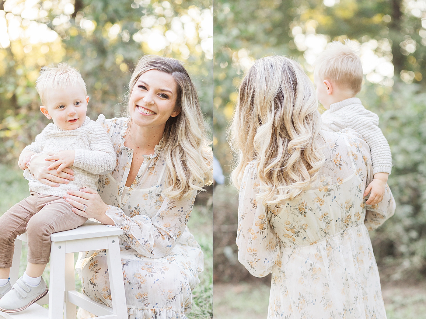 Mom with her youngest son. She's wearing a floral dress. Photos by Fresh Light Photography.