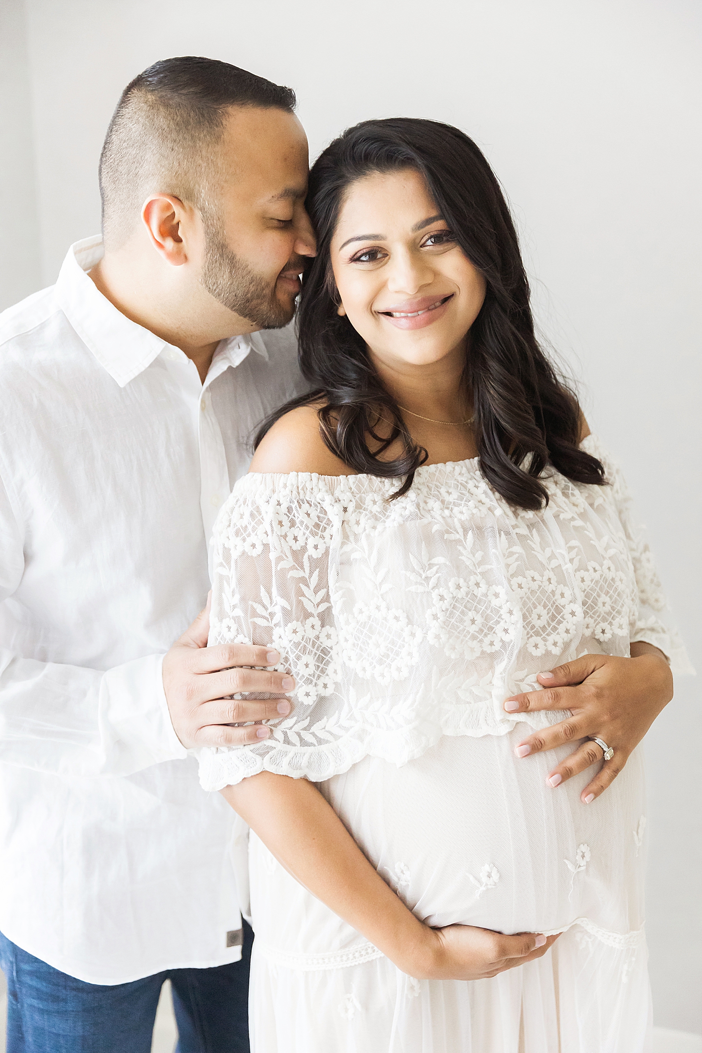 Twin maternity session in studio in Houston. Photo by Fresh Light Photography.