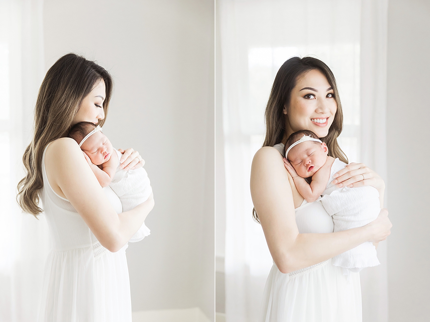 Mom and newborn baby girl. Professional newborn photography by Fresh Light Photography.