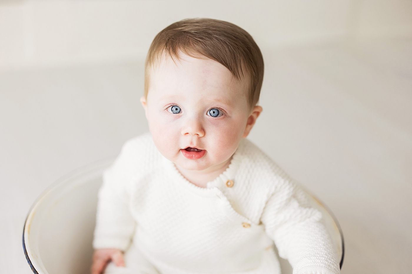 Baby boy with big blue eyes. Photo by Fresh Light Photography