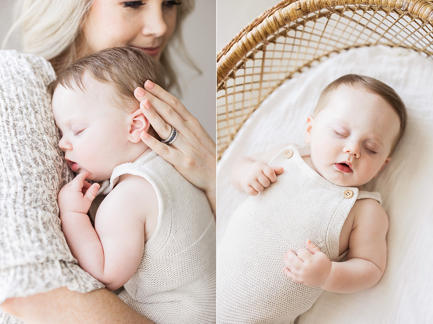 Baby boy napping during milestone session in studio with Fresh Light Photography