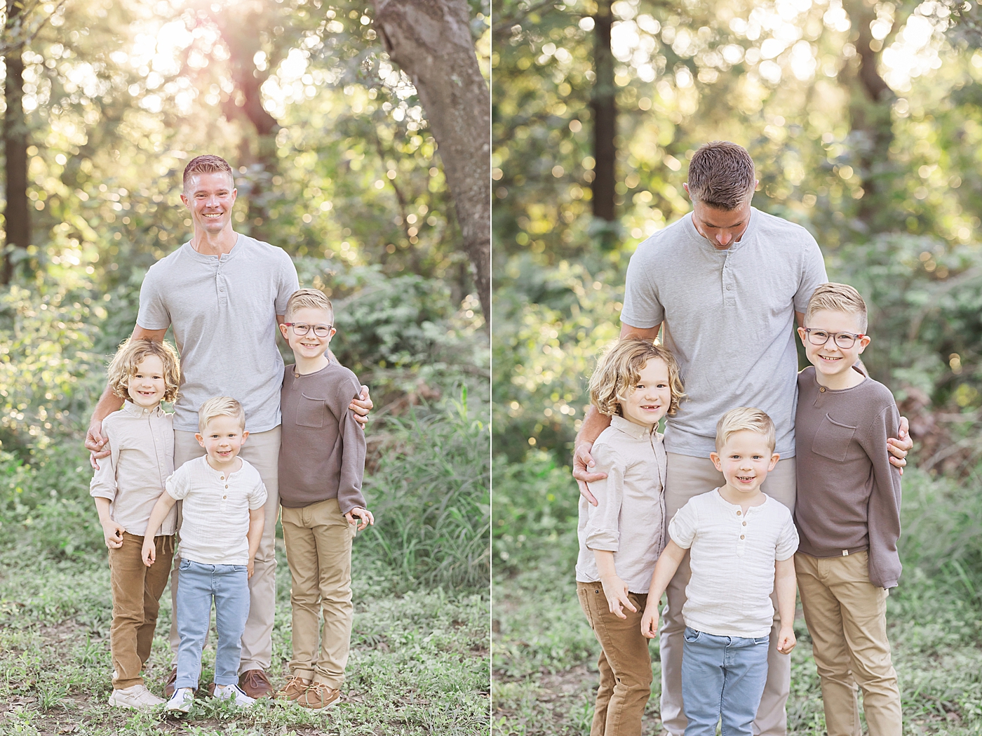 Dad with his three sons during outdoor family session in Houston Heights. Photo by Fresh Light Photography