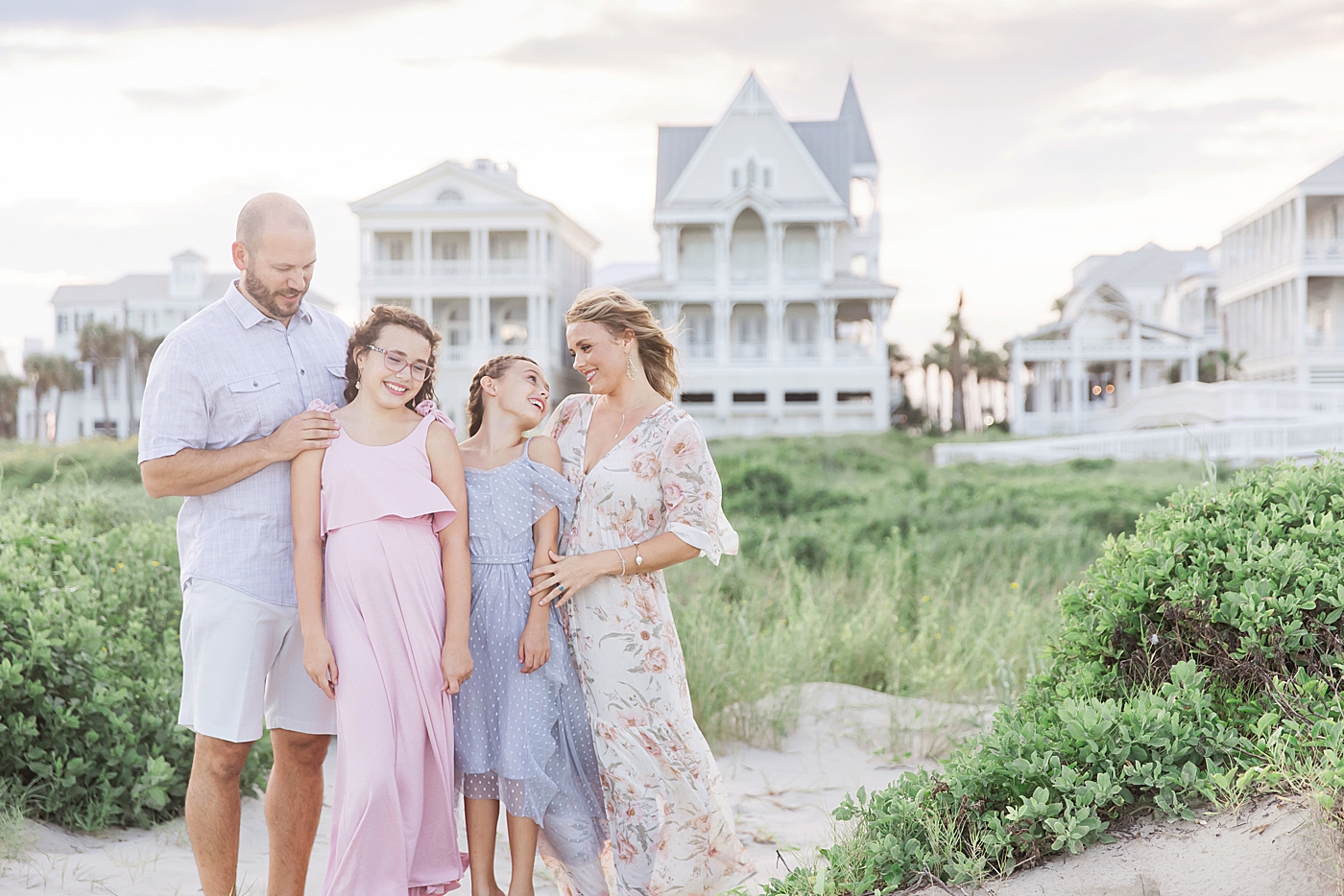 Family photos in front of the houses on Galveston. Photo by Fresh Light Photography.