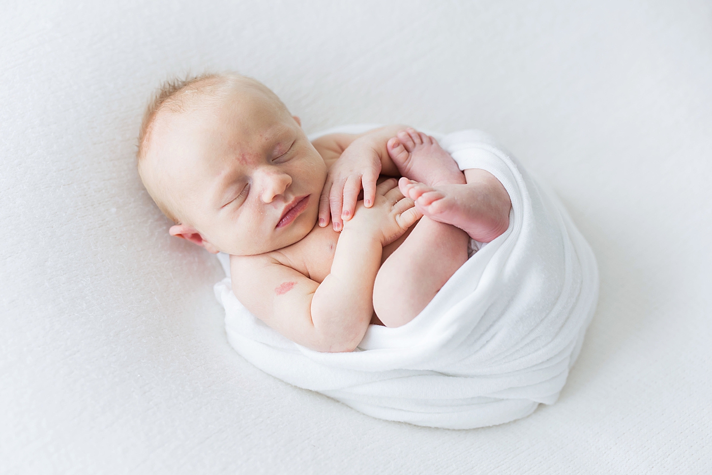 Baby boy curled up for his newborn photos. Photo by Fresh Light Photography.