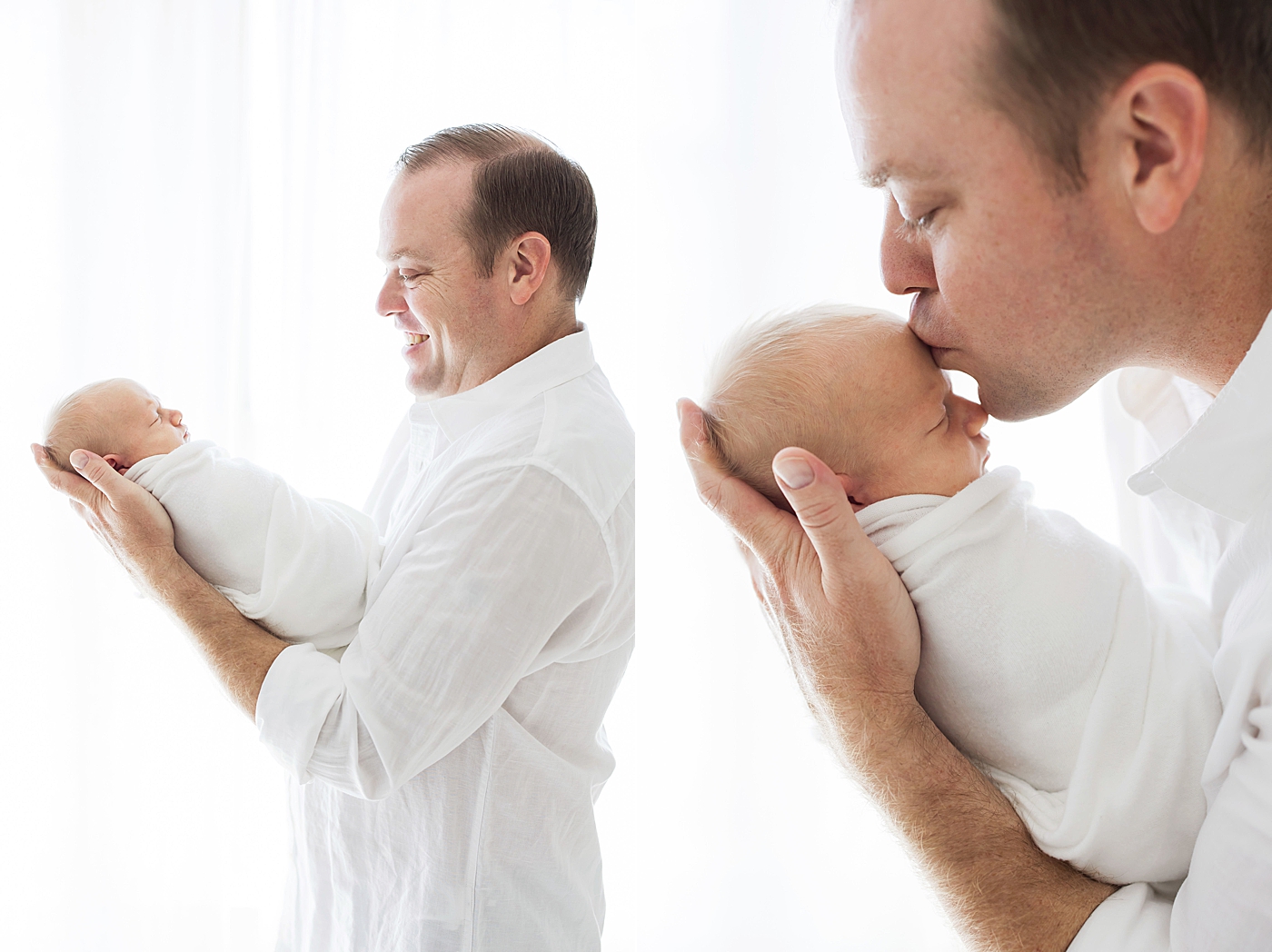 Father-son photos during studio newborn session in Houston. Photo by Fresh Light Photography.