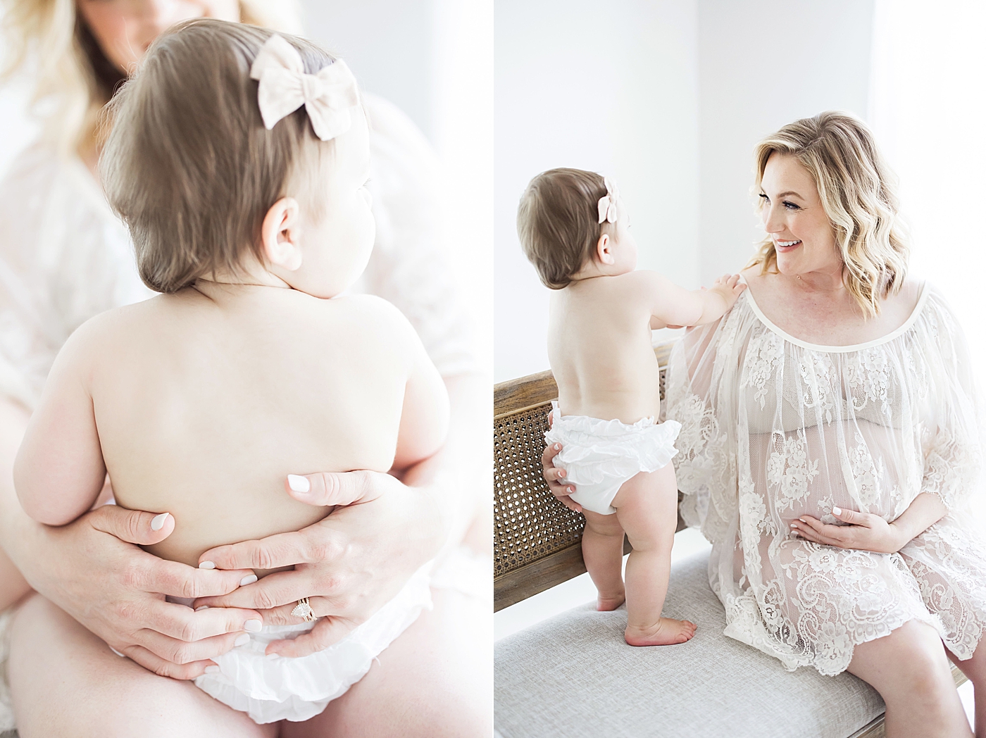 Mother-daughter photos during maternity session in studio in The Heights. Photo by Fresh Light Photography.