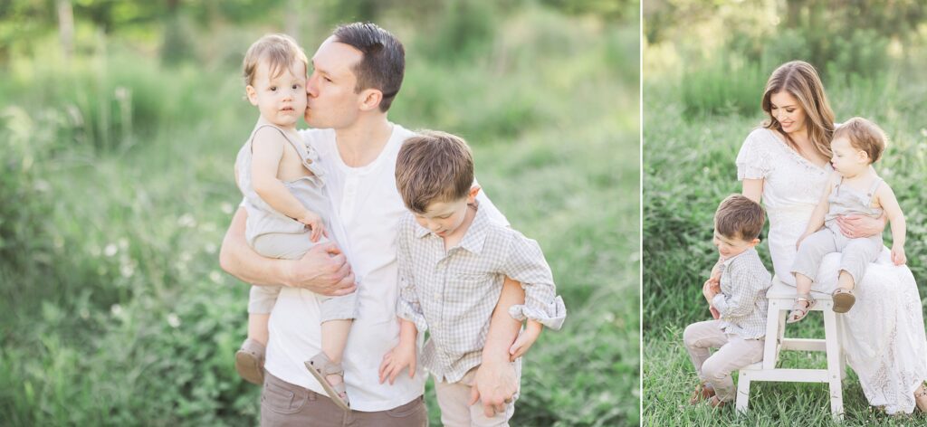 Natural and relaxed family portrait amidst the lush greenery of Houston.