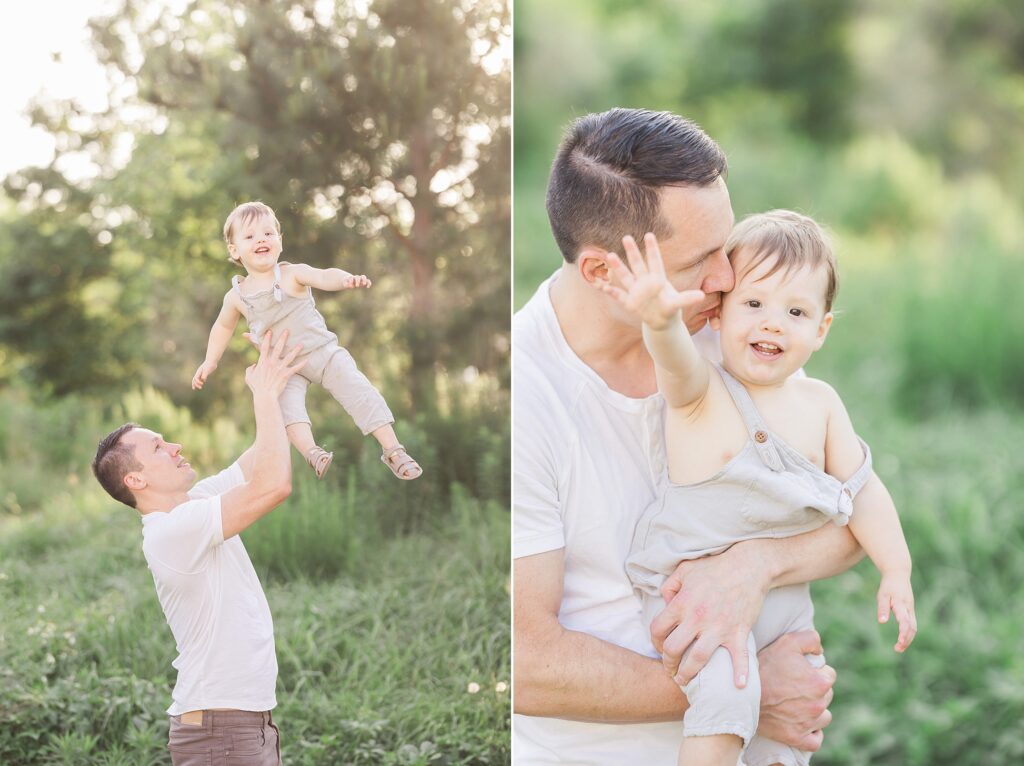 Fresh Light Photography beautifully captures the genuine bond between parents and their boys, creating memories to last a lifetime at Memorial Park.