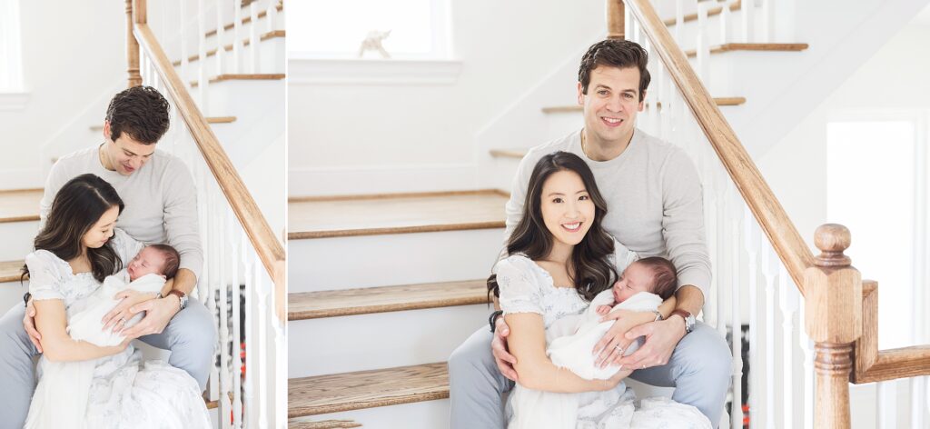 Cherished family moment captured in the comfort of their Houston home, radiating warmth and love during the newborn session.